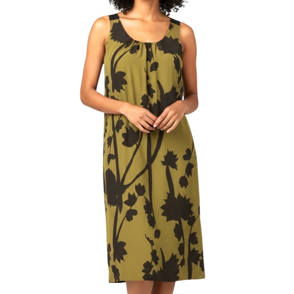 SIMPLY VERA Wang OLIVE & DARK BROWN Abstract Floral TUNIC SHIFT DRESS Silky 12